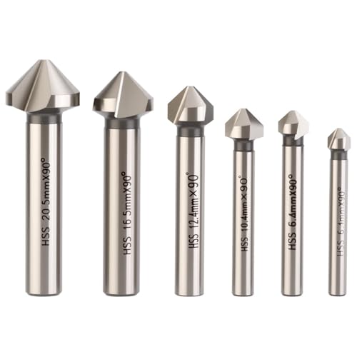 Chiloskit Countersink Drill Bit Set for Steel, 3 Flute 90 Degree HSS Chamfering Tool Bit for Metal Wood Woodworking Metal Working Tool Bit Set, Pack of 6pcs 1/4 1/2 - Image 1