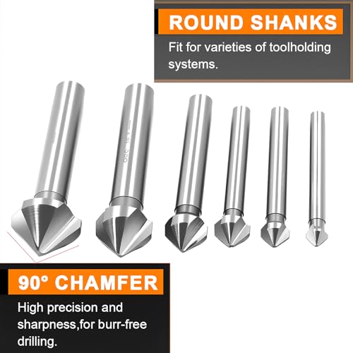 Chiloskit Countersink Drill Bit Set for Steel, 3 Flute 90 Degree HSS Chamfering Tool Bit for Metal Wood Woodworking Metal Working Tool Bit Set, Pack of 6pcs 1/4 1/2 - Image 5