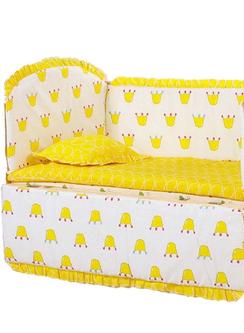 6Pcs Set Crown Printed Crib Bumper For Newborn Pure Cotton Bed Protector, Easy To Remove And Washable  - Image 1