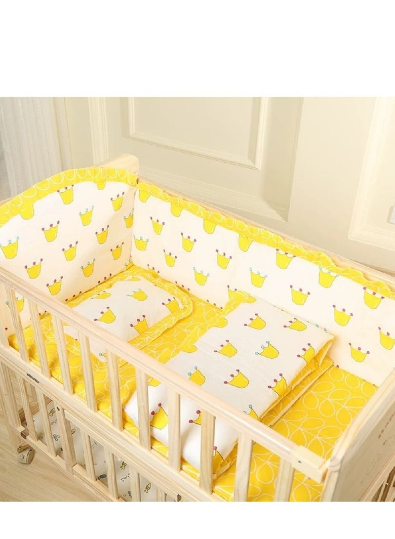 6Pcs Set Crown Printed Crib Bumper For Newborn Pure Cotton Bed Protector, Easy To Remove And Washable  - Image 3