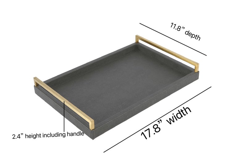 WV 17.8 * 11.8" Grey Shagreen Large Serving Tray with Brushed Gold Handle,Faux Leather Home Decorative Tray, Coffee Table Tray for Living Room, Dinning, Vanity ï¼ˆGrey - Image 2
