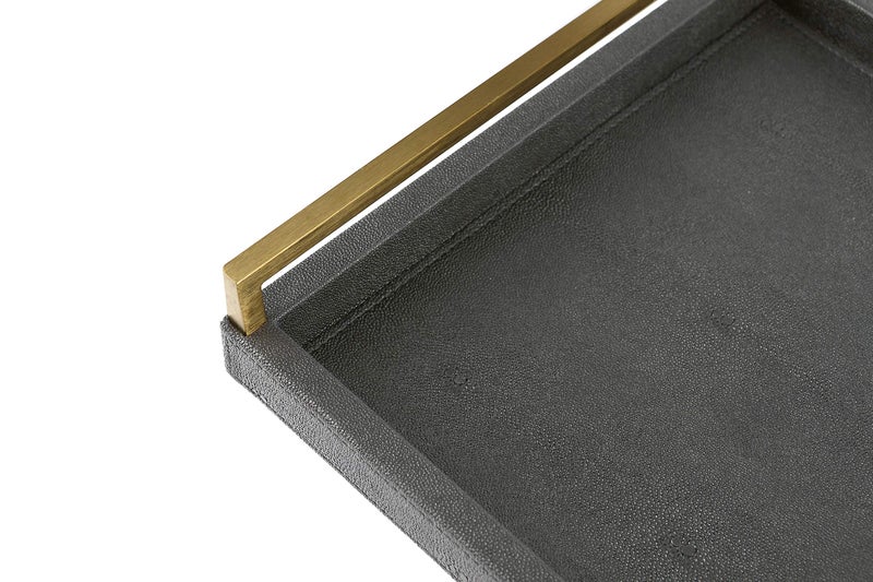 WV 17.8 * 11.8" Grey Shagreen Large Serving Tray with Brushed Gold Handle,Faux Leather Home Decorative Tray, Coffee Table Tray for Living Room, Dinning, Vanity ï¼ˆGrey - Image 4