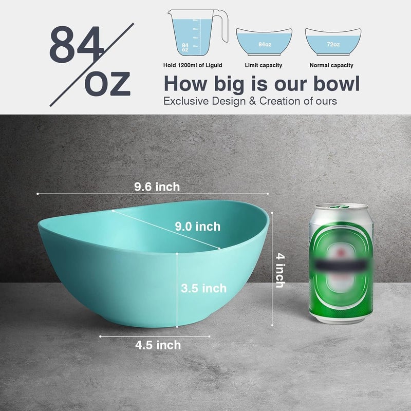ECOHAGOU 96 Serving Bowls Bamboo Fiber Salad Bowls Set of 4 26Qt84 Ounce Large Bowls for KitchenCurvy Shape Big Deep Bowl for SaladVegetableFruitCereal Lightweight  Easy to CleanMulti Turquoise - Image 2