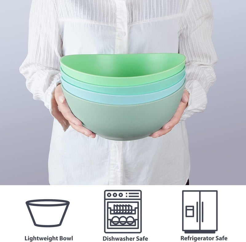 ECOHAGOU 96 Serving Bowls Bamboo Fiber Salad Bowls Set of 4 26Qt84 Ounce Large Bowls for KitchenCurvy Shape Big Deep Bowl for SaladVegetableFruitCereal Lightweight  Easy to CleanMulti Turquoise - Image 3