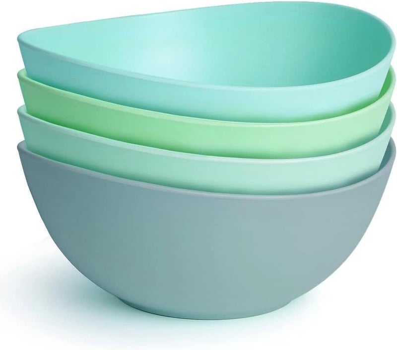 ECOHAGOU 96 Serving Bowls Bamboo Fiber Salad Bowls Set of 4 26Qt84 Ounce Large Bowls for KitchenCurvy Shape Big Deep Bowl for SaladVegetableFruitCereal Lightweight  Easy to CleanMulti Turquoise - Image 1
