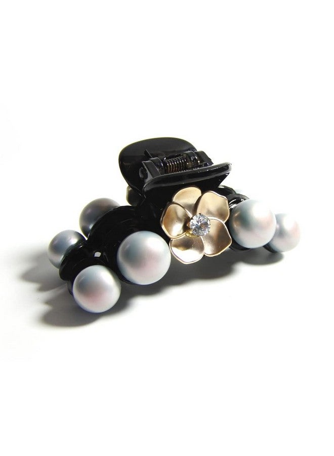 Meilliwish Pearl Gem Flowers Beautiful Hair Claw Clip For Women 1 Pcs(D64)(Gray) - Image 1