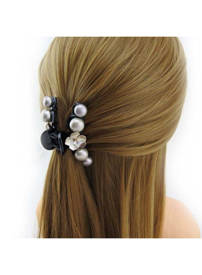 Meilliwish Pearl Gem Flowers Beautiful Hair Claw Clip For Women 1 Pcs(D64)(Gray) - Image 4