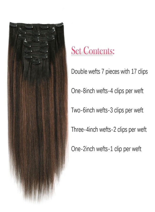 Sassina Yaki Straight Clip in Hair Extensions Human Hair Clip in Double Weft Human Hair Natural Black to Chocolate Brown Clip ins Hair Extensions for Full Head 12 Inch 120 Grams 7 Pcs - Image 3