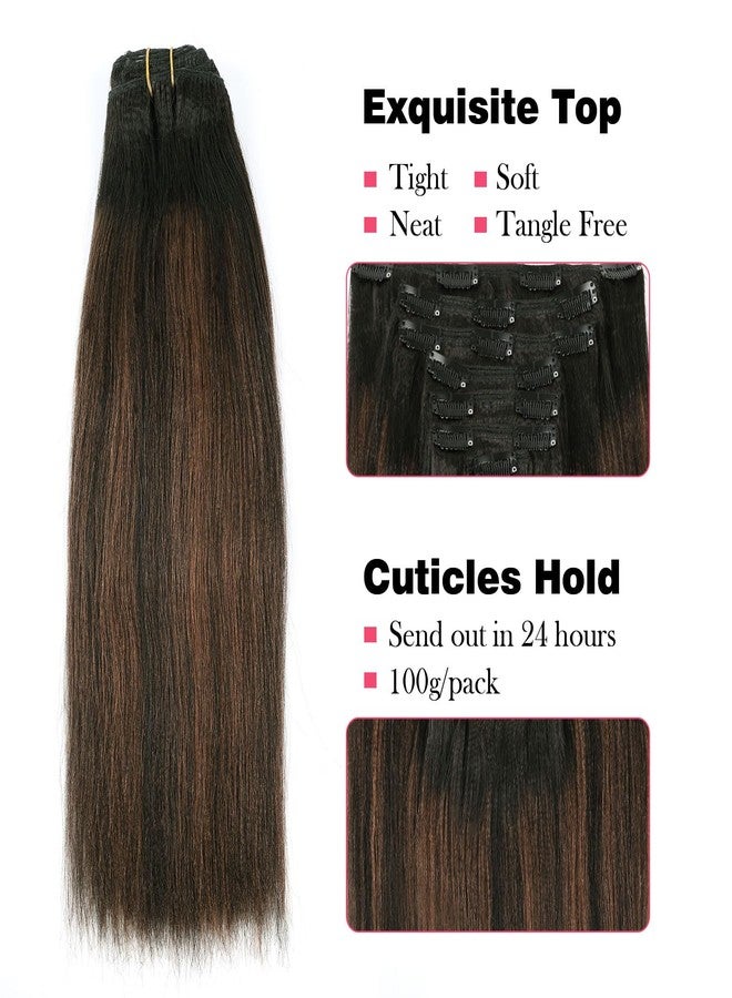 Sassina Yaki Straight Clip in Hair Extensions Human Hair Clip in Double Weft Human Hair Natural Black to Chocolate Brown Clip ins Hair Extensions for Full Head 12 Inch 120 Grams 7 Pcs - Image 5