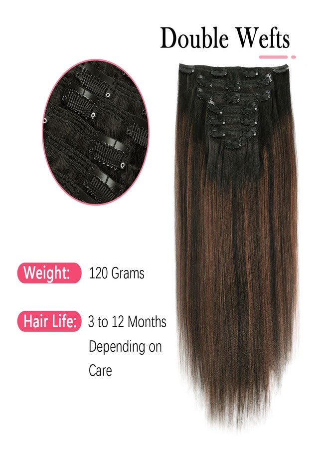 Sassina Yaki Straight Clip in Hair Extensions Human Hair Clip in Double Weft Human Hair Natural Black to Chocolate Brown Clip ins Hair Extensions for Full Head 12 Inch 120 Grams 7 Pcs - Image 4