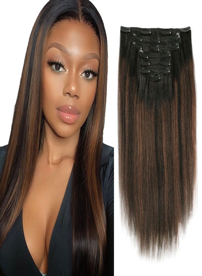 Sassina Yaki Straight Clip in Hair Extensions Human Hair Clip in Double Weft Human Hair Natural Black to Chocolate Brown Clip ins Hair Extensions for Full Head 12 Inch 120 Grams 7 Pcs - Image 1