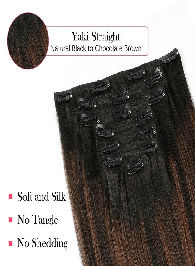Sassina Yaki Straight Clip in Hair Extensions Human Hair Clip in Double Weft Human Hair Natural Black to Chocolate Brown Clip ins Hair Extensions for Full Head 12 Inch 120 Grams 7 Pcs - Image 2
