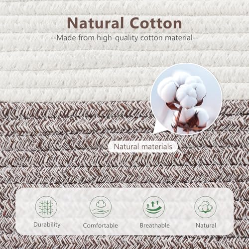 ECDYQXVU Cotton Rope Basket, Storage Baskets with Handle, 15x10x9 Inch Woven Basket for Shelves, Laundry, Towels, Clothes, Books (White Brown 1 Pack) - Image 2