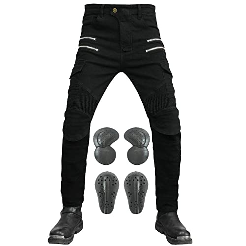 VNFOX Motorcycle Riding Pants, Motocross Motorbike Cycling Jeans with CE Knee & Hip Removable Armored All Seasons (Black, L) - Image 1