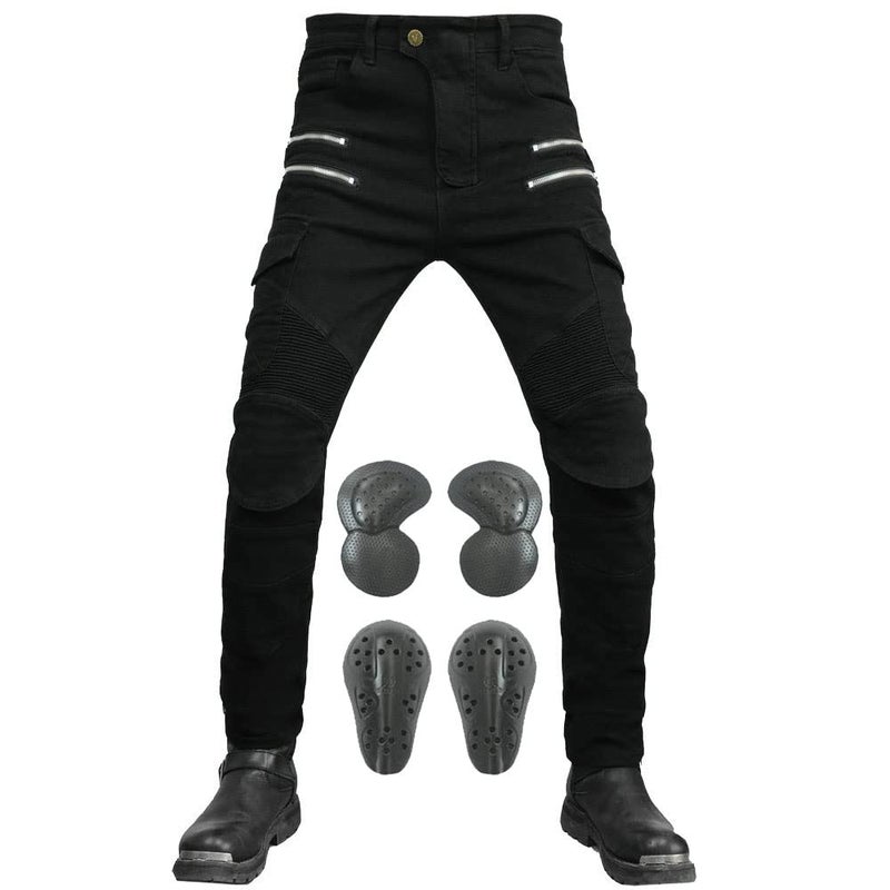 VNFOX Motorcycle Riding Pants, Motocross Motorbike Cycling Jeans with CE Knee & Hip Removable Armored All Seasons (Black, L) - Image 2