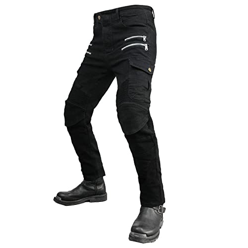 VNFOX Motorcycle Riding Pants, Motocross Motorbike Cycling Jeans with CE Knee & Hip Removable Armored All Seasons (Black, L) - Image 4