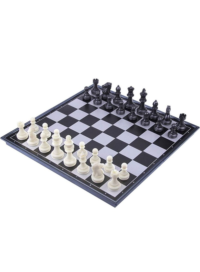 UB مجموعة شطرنج سفر مغناطيسية بلاستيكية طاولة شطرنج قابلة للطي ألعاب تعليمية للأطفال والبالغين لوحة زرقاء داكنة قطع شطرنج بيضاء وسوداء - Image 1