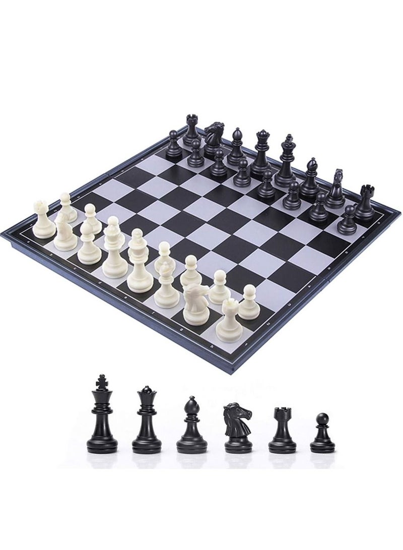 UB مجموعة شطرنج سفر مغناطيسية بلاستيكية طاولة شطرنج قابلة للطي ألعاب تعليمية للأطفال والبالغين لوحة زرقاء داكنة قطع شطرنج بيضاء وسوداء - Image 5