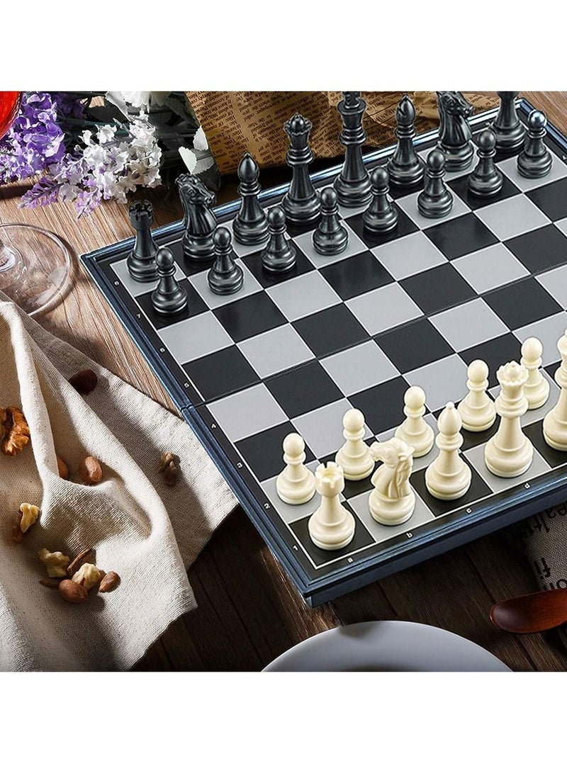 UB مجموعة شطرنج سفر مغناطيسية بلاستيكية طاولة شطرنج قابلة للطي ألعاب تعليمية للأطفال والبالغين لوحة زرقاء داكنة قطع شطرنج بيضاء وسوداء - Image 3