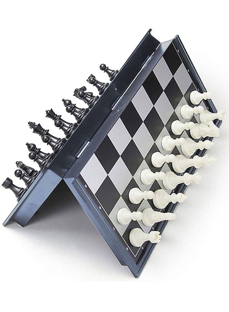 UB مجموعة شطرنج سفر مغناطيسية بلاستيكية طاولة شطرنج قابلة للطي ألعاب تعليمية للأطفال والبالغين لوحة زرقاء داكنة قطع شطرنج بيضاء وسوداء - Image 4