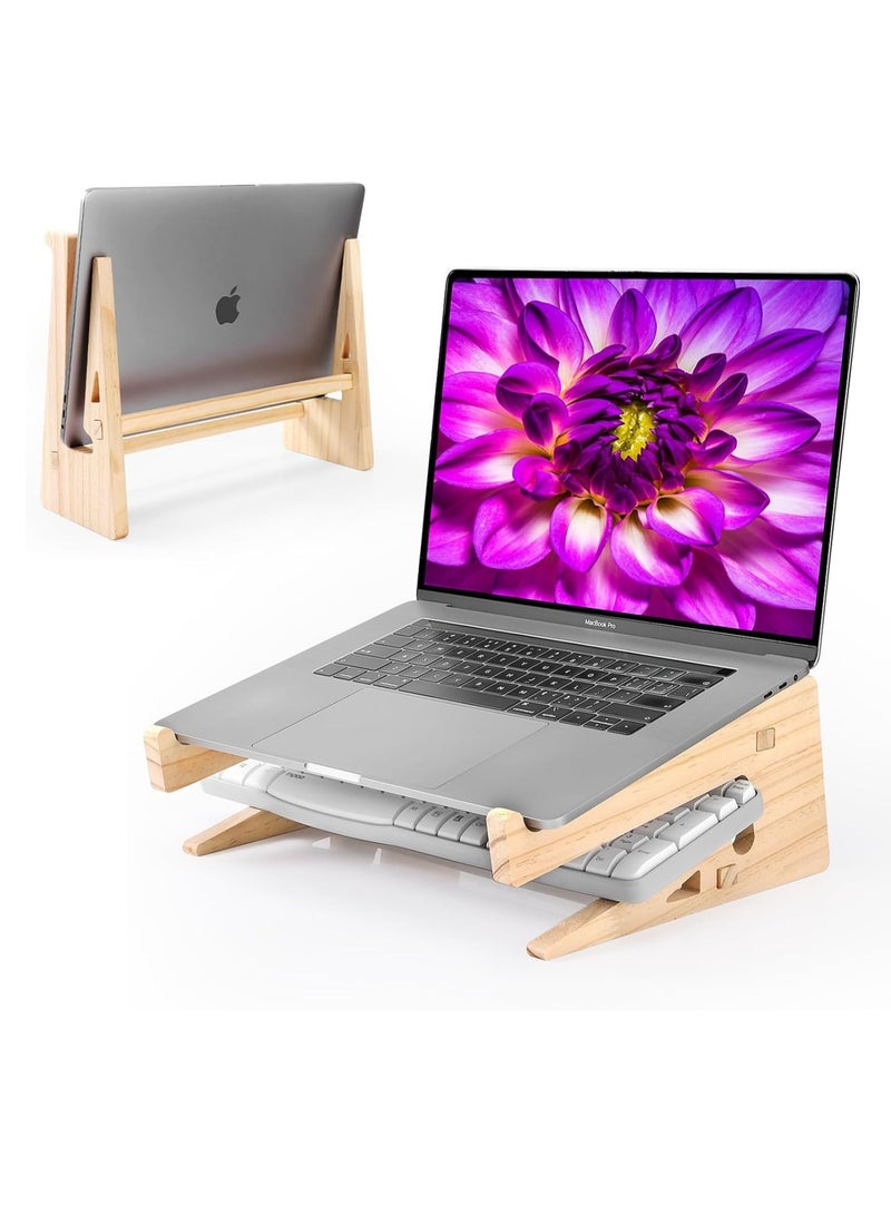 Vertical Wooden Laptop Stand with Ergonomic Design & Heat Dissipation - Image 1