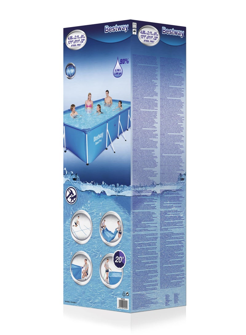 Bestway بركة بست واي المستطيلة ستيل برو 400x211x81 سم | بركة سباحة عائلية | بركة فوق الأرض | بركة في الفناء الخلفي | بركة بإطار فولاذي | متعة الصيف مع الأصدقاء والعائلة - Image 3