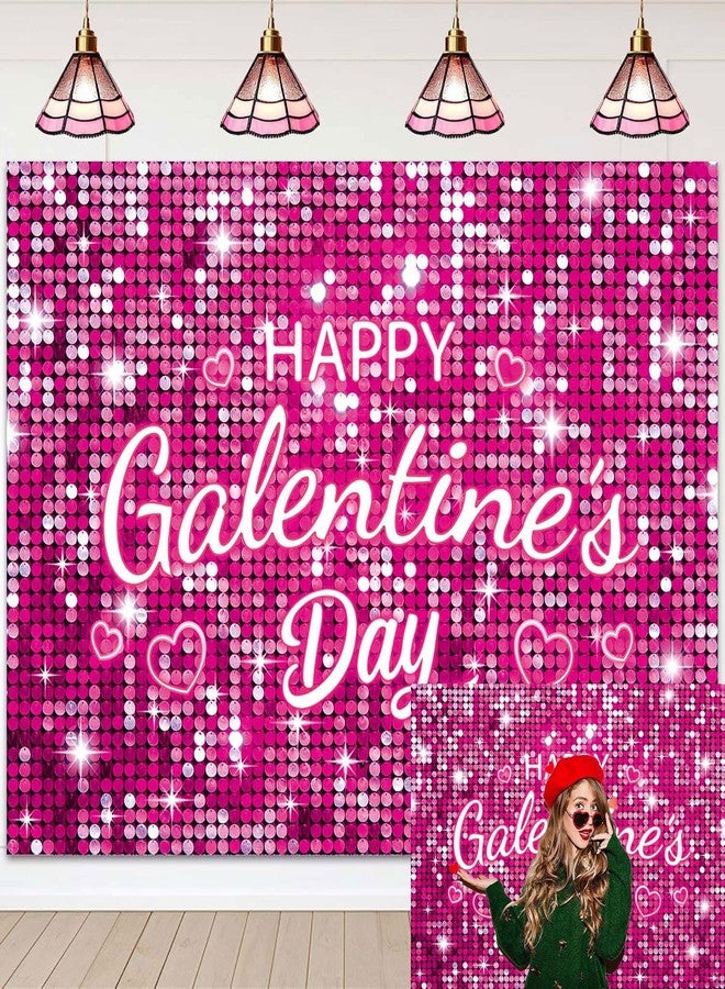 BUTEN Galentine's Day Backdrop Red Pink Glitter - Happy Galentines Banner Decor for Women Friends Party, Ladies Celebrating Photo Booth Background, Valentine's Wall Decorations (Pink, 7x5FT) - Image 1