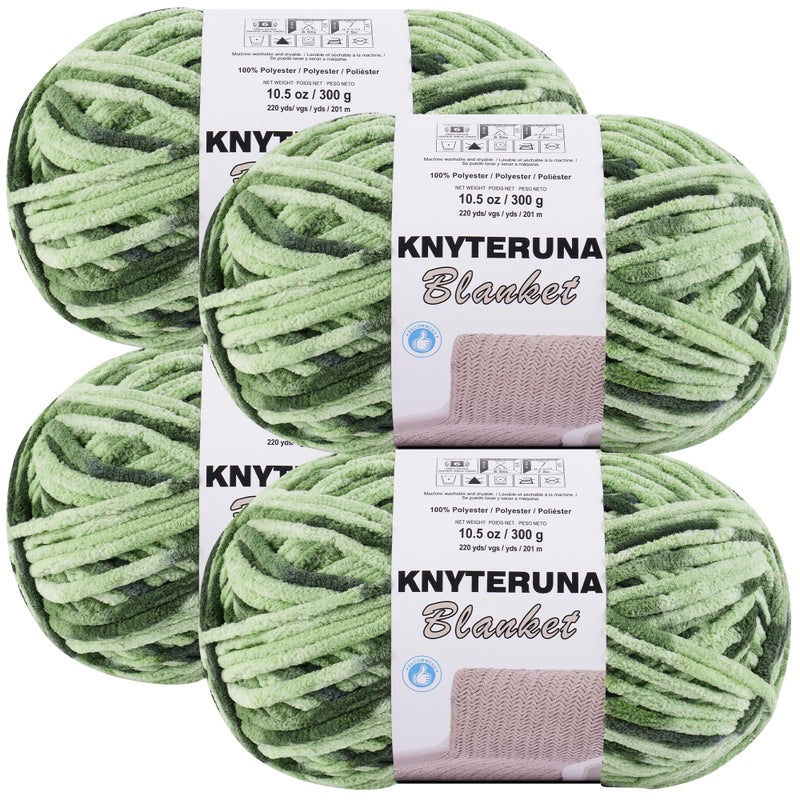 Knyteruna #6 Super Bulky Blanket Yarn for Crocheting - 4 Skeins(Each 10.5oz/300g, 220yds/201m), Chunky Chenille Thick Plush Big Soft Yarn for Crocheting Knitting Blankets, Multi Green - Image 1