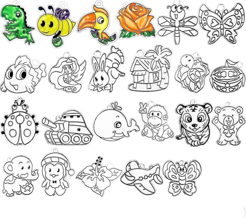 WILLBOND 24 Pieces Suncatchers Craft Kits Assorted Sun Catcher for Art Window Suncatchers Kits with 24 Pieces Suction Cups for Painting Crafts Christmas Home Decor Supplies (Animals Theme) - Image 1
