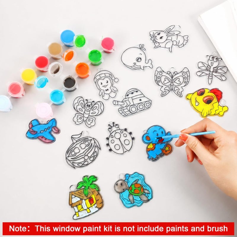 WILLBOND 24 Pieces Suncatchers Craft Kits Assorted Sun Catcher for Art Window Suncatchers Kits with 24 Pieces Suction Cups for Painting Crafts Christmas Home Decor Supplies (Animals Theme) - Image 3