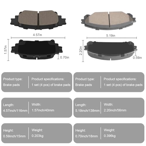 HYFTJYZ Ceramic Front and Rear Brake Pads Compatible with 2010-2015 Lexus RX350,RX450h;2015-2019 Toyota Highlander;2014 Toyota Highlander(LE;LE Plus;Limited;XLE);2011-2020 Toyota Sienna (D1324+D1391) - Image 4