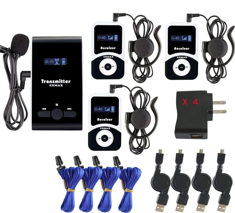 EXMAX ATG-100T 195MHz Wireless Tour Guide System Church Translator Headsets Voice Transmission Lavalier Microphone Simultaneous Church Translation Interpreter Equipment(1 Transmitter 3 Receivers) - Image 1