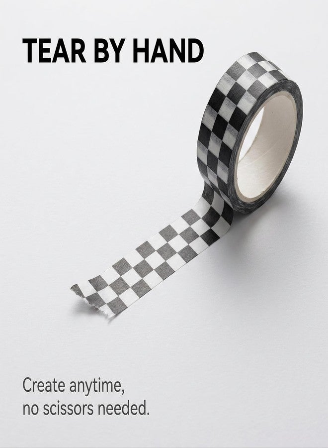 Sluswallow 2Pcs Black White Decorative Washi Tape Compact Checkerboard Pattern Paper Tape DIY Fade-Resistant Arts Black and White Washi Tape and Arts and Crafts Tape Adhesives, Arts and Crafts Tape - Image 2