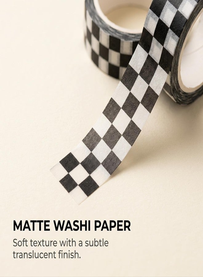 Sluswallow 2Pcs Black White Decorative Washi Tape Compact Checkerboard Pattern Paper Tape DIY Fade-Resistant Arts Black and White Washi Tape and Arts and Crafts Tape Adhesives, Arts and Crafts Tape - Image 3