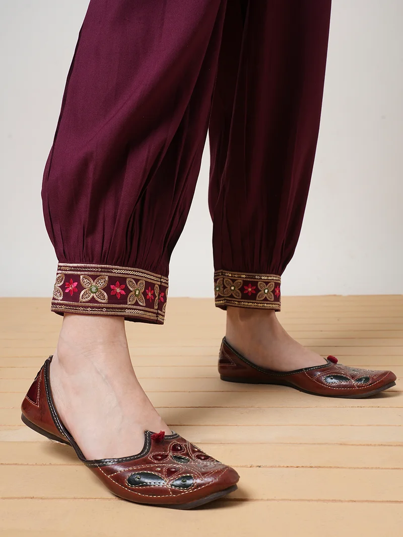 globus Women Embroidered Yoke Bell Sleeves Tunic & Afghani Pants Fusion Co-Ord Set