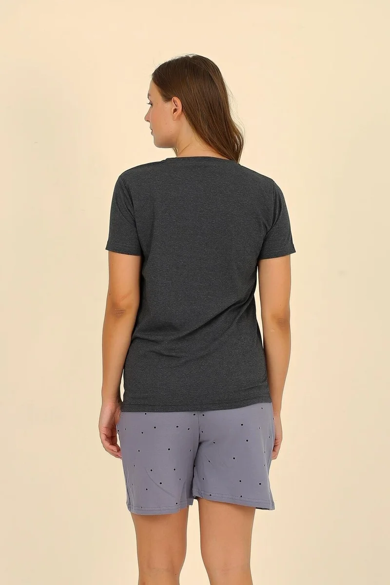 Akbeniz Women's Short Sleeve Combed Cotton Pajama Set Smoked 3622