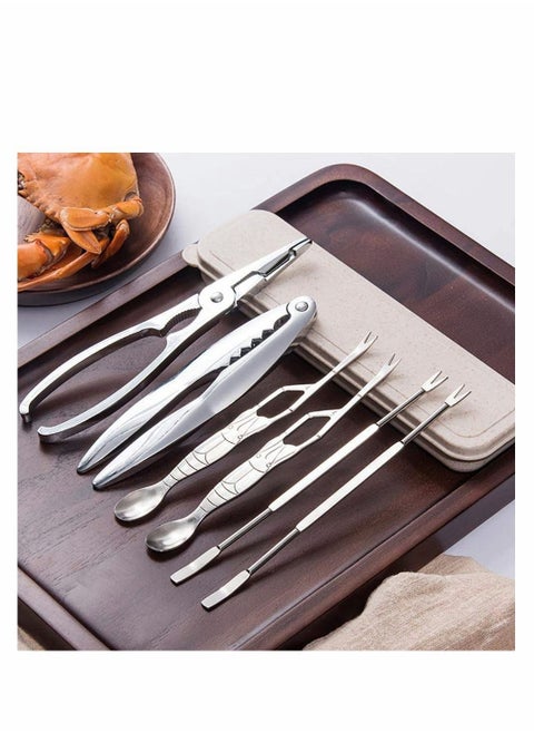 Stainless Steel Seafood Tool Kit Seafood, Nuts, Shellfish, Lobster and Crab Cracker Set Crustacean with Storage Box, 2 Pcs Crackers 4 Forks