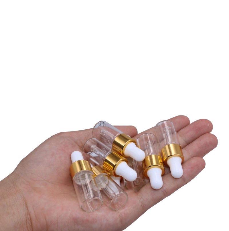 glasstore 15Pcs Glass Essential Oil Dropper Bottles Clear Mini 1Ml/2Ml/3Ml Perfume Dropping Bottle Cosmetic Sample Vials With Gold Cap And White Latex - Image 2