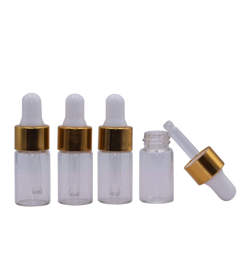 glasstore 15Pcs Glass Essential Oil Dropper Bottles Clear Mini 1Ml/2Ml/3Ml Perfume Dropping Bottle Cosmetic Sample Vials With Gold Cap And White Latex - Image 1