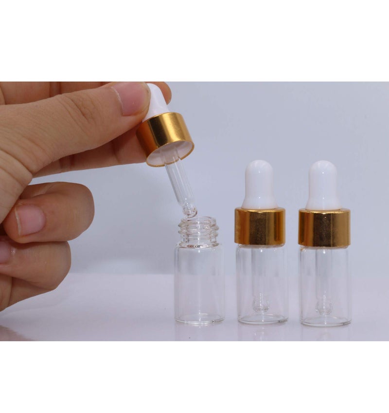 glasstore 15Pcs Glass Essential Oil Dropper Bottles Clear Mini 1Ml/2Ml/3Ml Perfume Dropping Bottle Cosmetic Sample Vials With Gold Cap And White Latex - Image 4