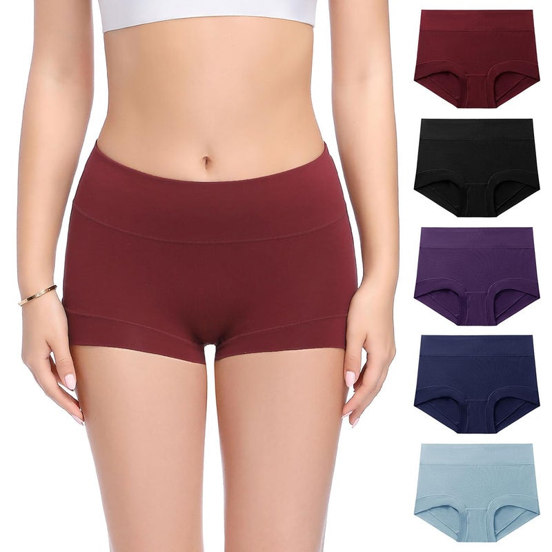Molasus Womens High Waisted Cotton Panties Ladies Full Coverage Stretch Underwear Pack of 5,Multicolor,Medium - Image 1