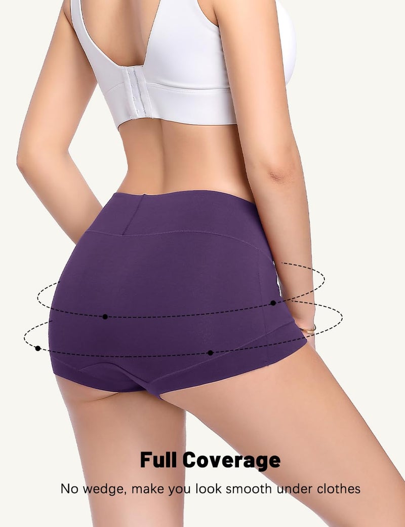 Molasus Womens High Waisted Cotton Panties Ladies Full Coverage Stretch Underwear Pack of 5,Multicolor,Medium - Image 2