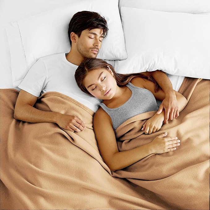 Purav Light Double Bed Fleece Blanket Soft, Lightweight,Woolen, Winter & Traveling Blanket Ideal AC & All-Season Polar Fleece- 90 X 90- Pack of 5, Beige - Image 3