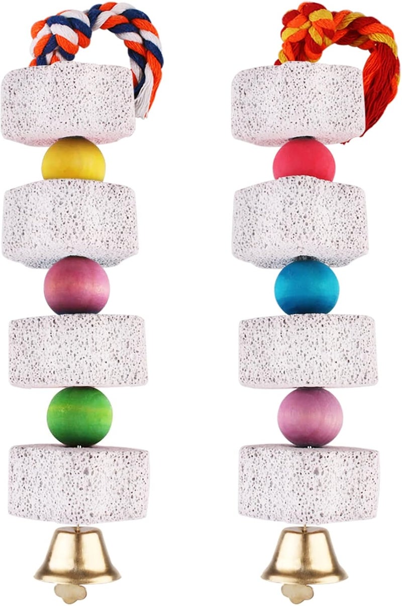 Unibene Multi-purpose Parrot Chewing Toy, Bird Beak Grinding Stone with Bell, Lava Block Calcium Supplement Food for African Greys Amazon Conure Eclectus Budgies Parakeet Cockatiel Hamster hilla Rabbit, 2 Pack Economical varied sizing picks - Image 1