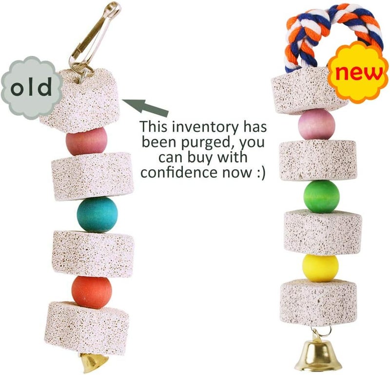 Unibene Multi-purpose Parrot Chewing Toy, Bird Beak Grinding Stone with Bell, Lava Block Calcium Supplement Food for African Greys Amazon Conure Eclectus Budgies Parakeet Cockatiel Hamster hilla Rabbit, 2 Pack Economical varied sizing picks - Image 3