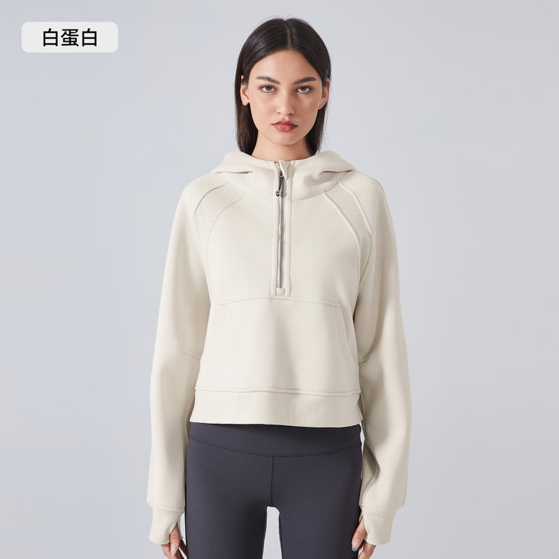 Generic New Velveteen Warm Hoodie Women Crop Sportswear White protein 