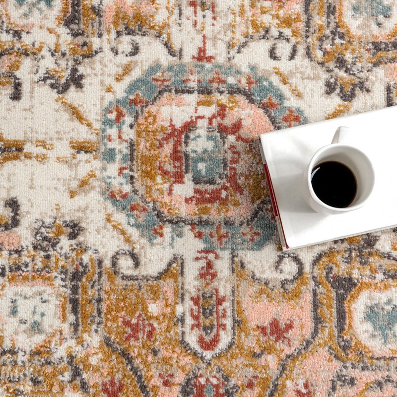 nuLOOM Performance Oriental Style Area Rug, Vintage Design, Durable, Easy to Clean, Justine Beige, 3' x 12' - Image 5
