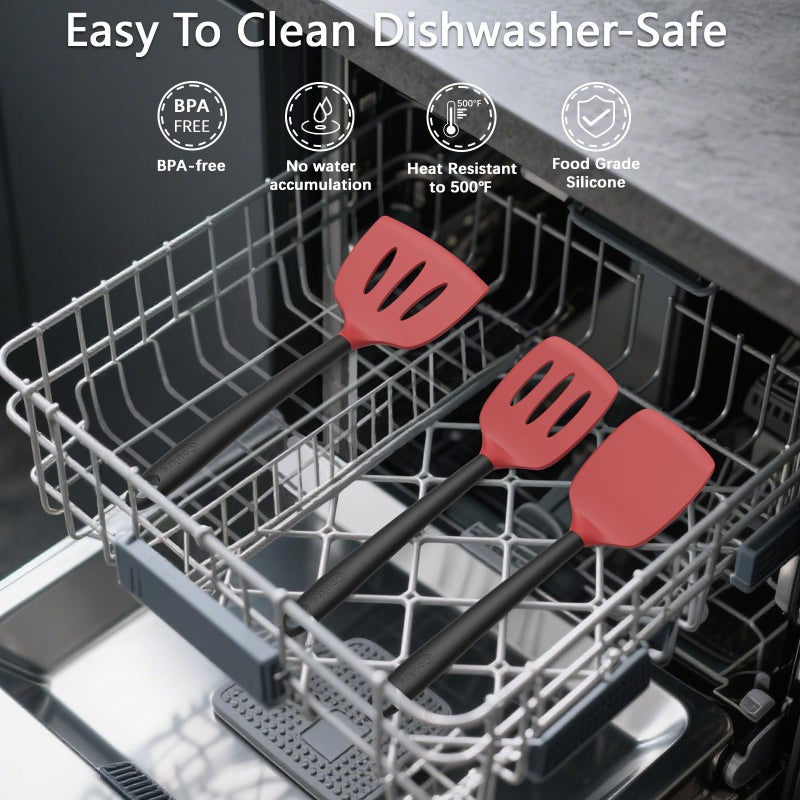 Coukre Silicone Kitchen Cooking Utensils Set with Holder â€“ Heat-Resistant, Food-Grade Kitchen Tools, Spatula, Spoon & Gadgets for Non-Stick Pans, Dishwasher Safe (14, Red) - Image 5