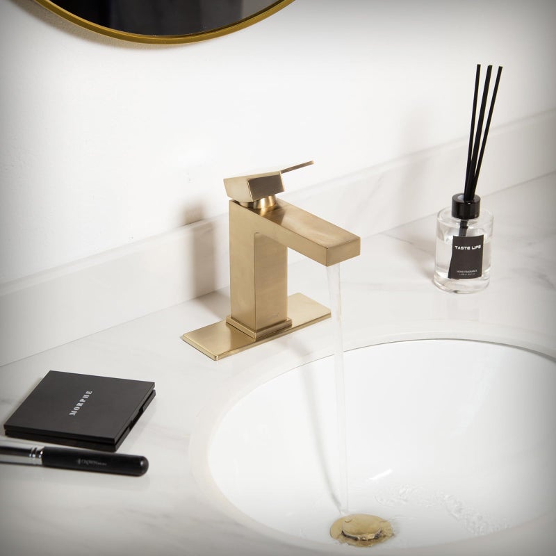 Lava Odoro Champagne Gold Bathroom Faucets, Single Hole Bathroom Sink Faucet Single Handle Vanity Faucet with Pop up Drain Assembly, Deck Plate Included, BF307-CB - Image 5