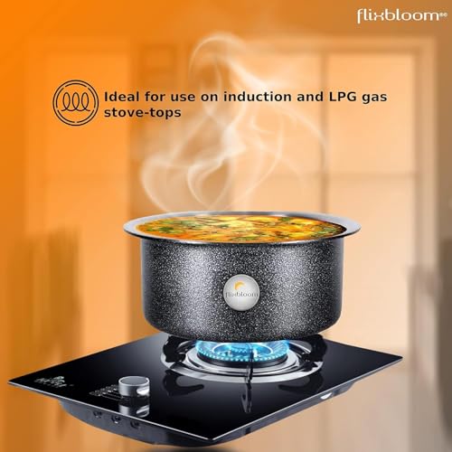 Flixbloom Pro Kitchen 1 Litre Hard Anodised Black Induction Base/LPG Stove Friendly Kitchen Cookware Utensil Cooking Tope/Container/Patila/Bhagona/Handi (Tope with Lid, 1 Litre Tope) - Image 5